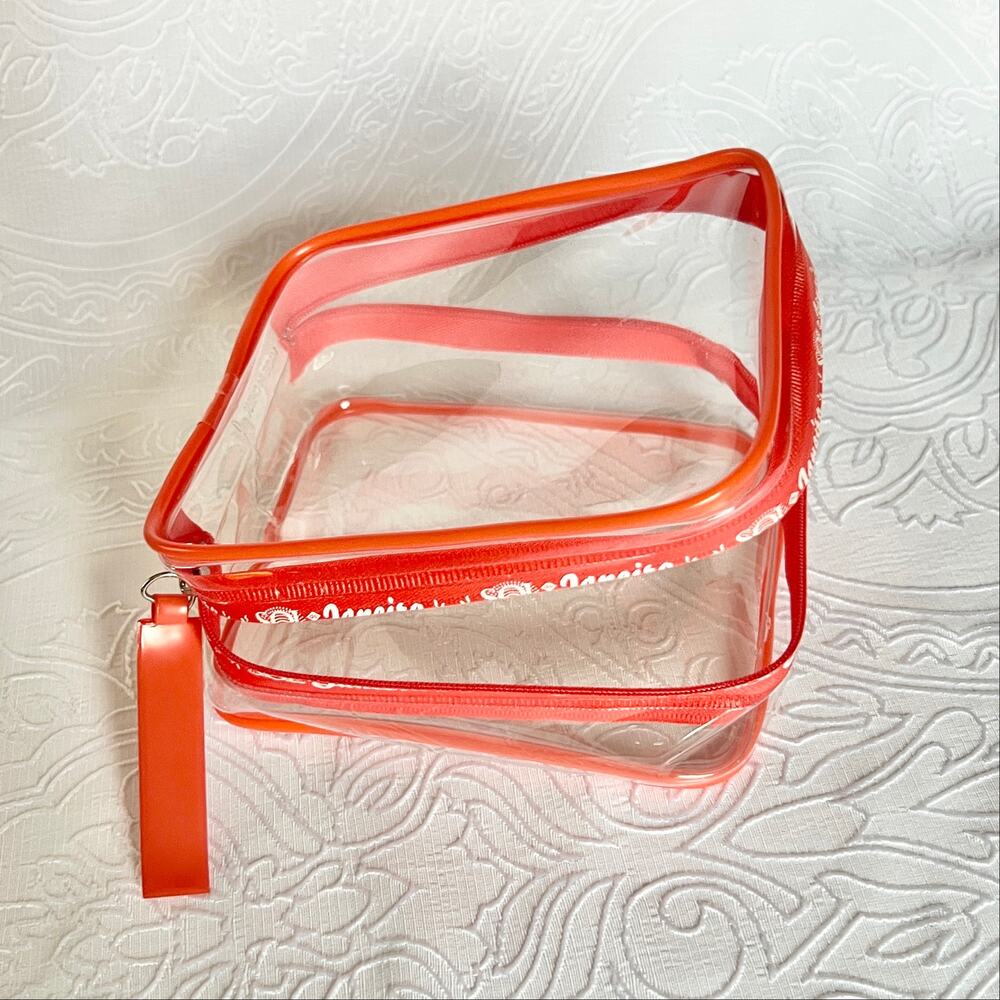 Sol De Janeiro Travel Pouch Clear Airplane TSA Cosmetic Bag Reusable Red Zipper - Picture 2 of 3
